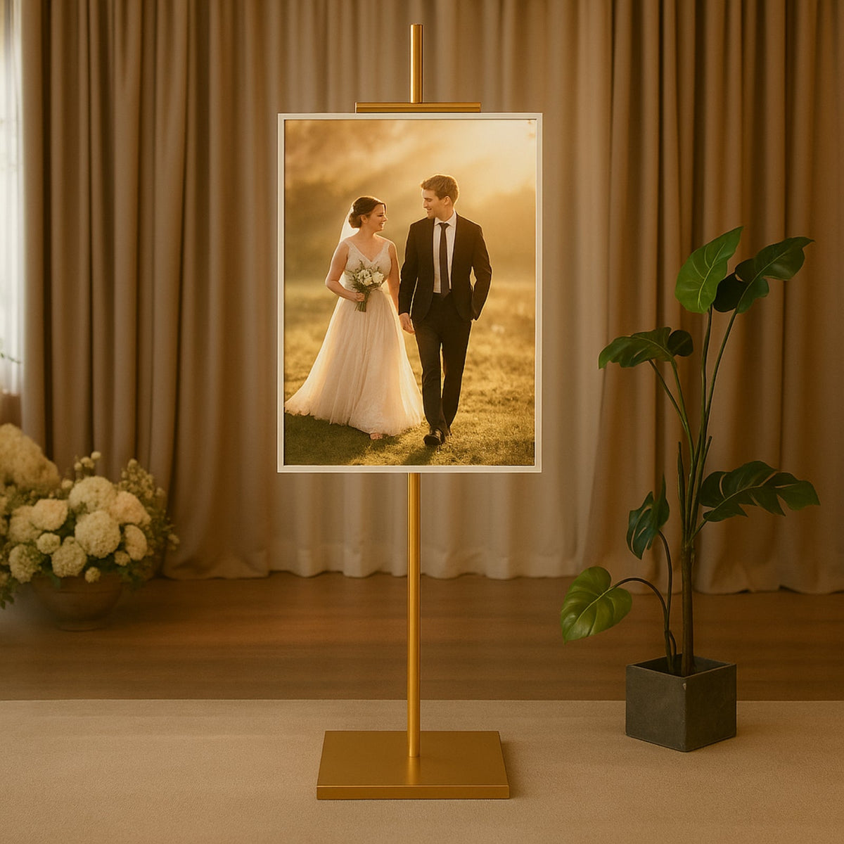 Gold Metal Painting Display Easel Stand 5.5ft - Adjustable Heavy-Duty Holder for Frames, Canvas & Artwork