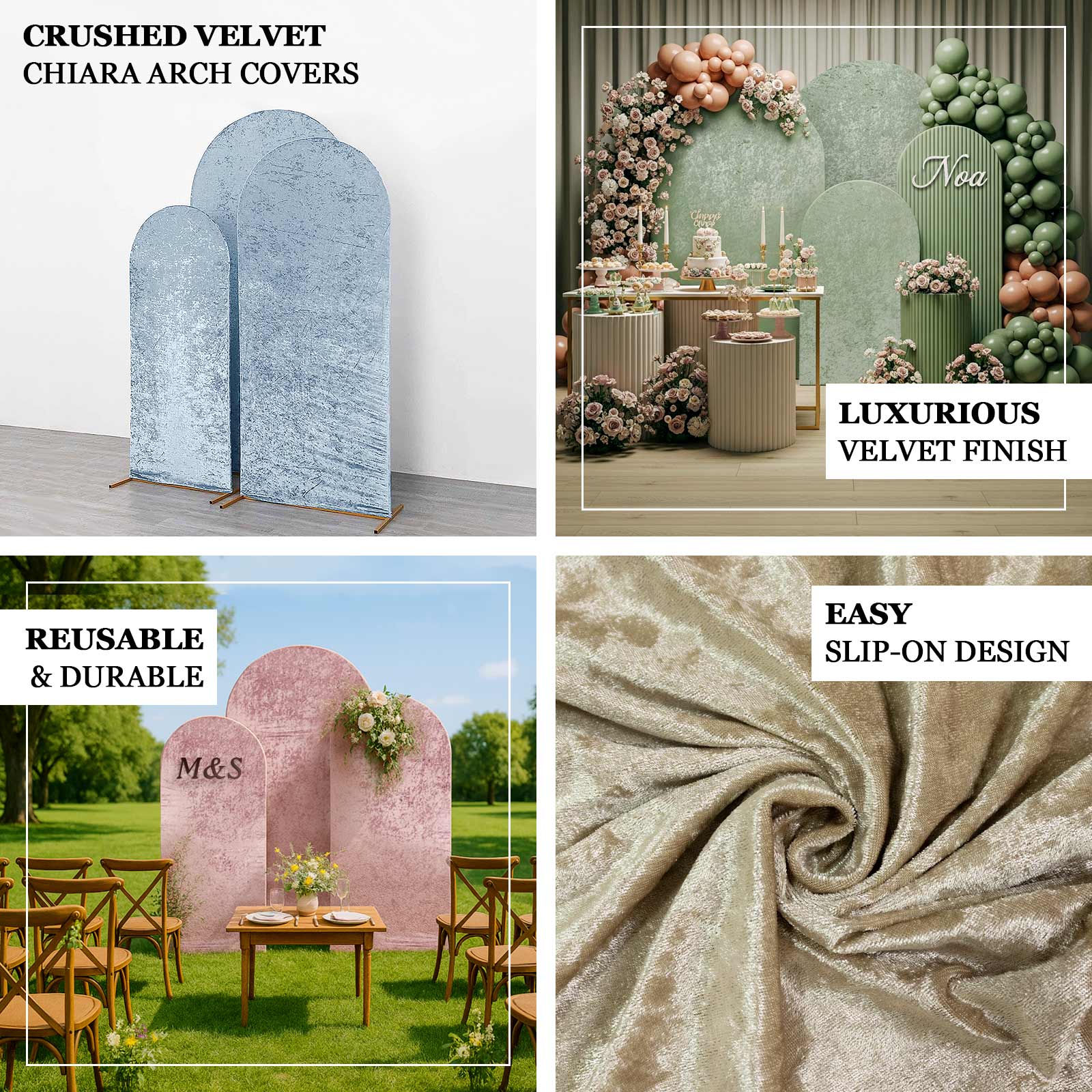 Set of 3 Dusty Rose Crushed Velvet Chiara Backdrop Stand Covers For Round Top Wedding Arches - 5ft, 6ft, 7ft