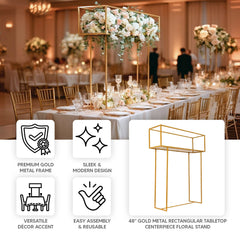 Floral Display Rack Heavy Duty Design Metal Gold - Rectangular Tall Centerpiece Stand 48"