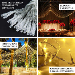 LED Curtain Fairy Lights 10ft x 50ft – Warm White 1500 LED Plug-In String Lights, 8 Modes, End-to-End Connectable, Indoor/Outdoor Use