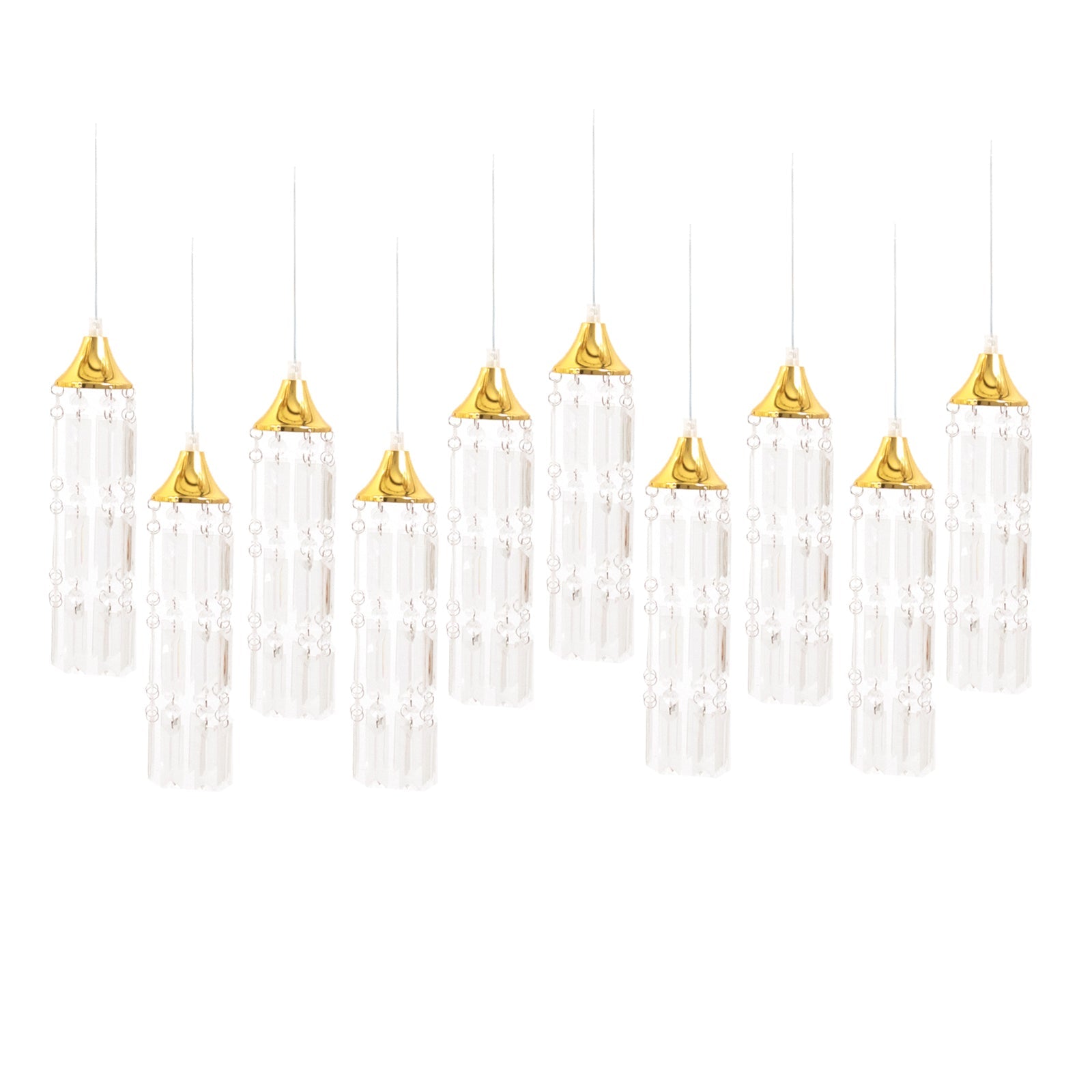 LED Hanging Crystal String Lights – Gold Bell Frame with Prism Pendants, Warm White Plug-in Chandelier Décor