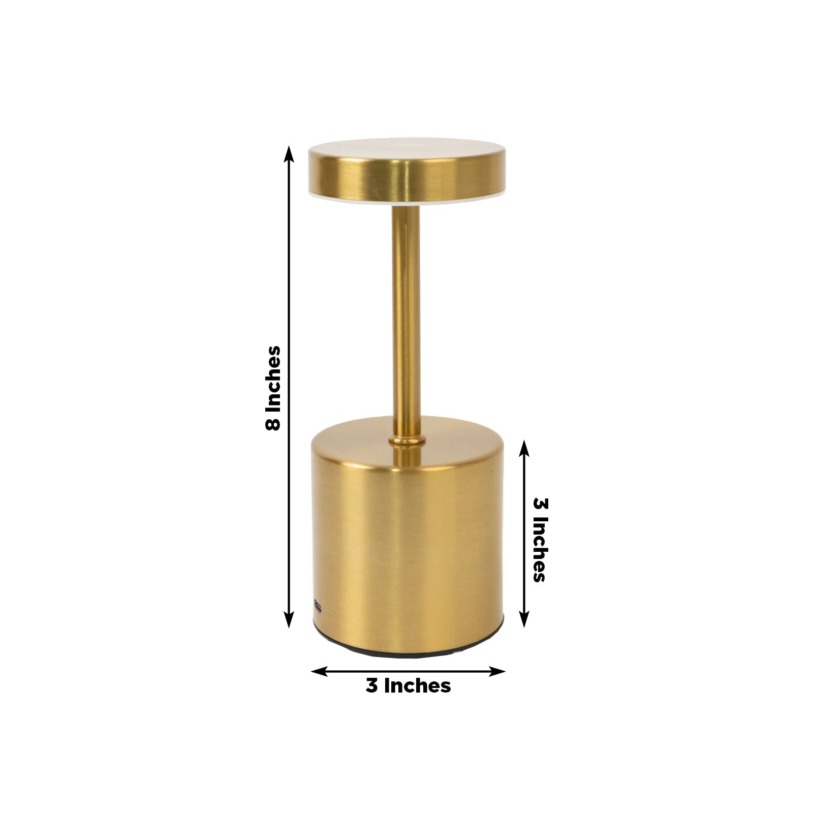 Gold Metal LED Table Lamp – 8" Cordless USB Rechargeable, Dimmable Touch-Control Night Light, Modern Minimalist Design