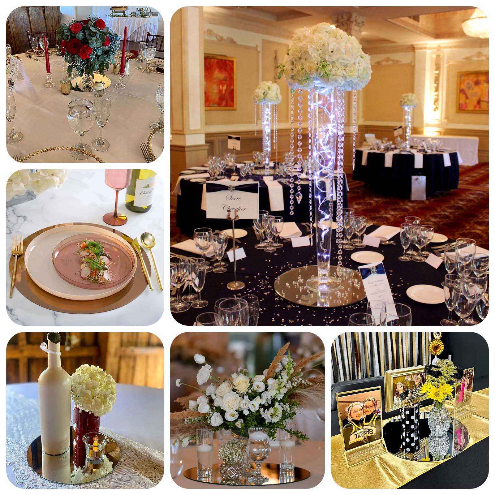 10-Pack Candle Plate Circle Acrylic Mirror Tray Silver Round - Event Centerpiece Decor 14"