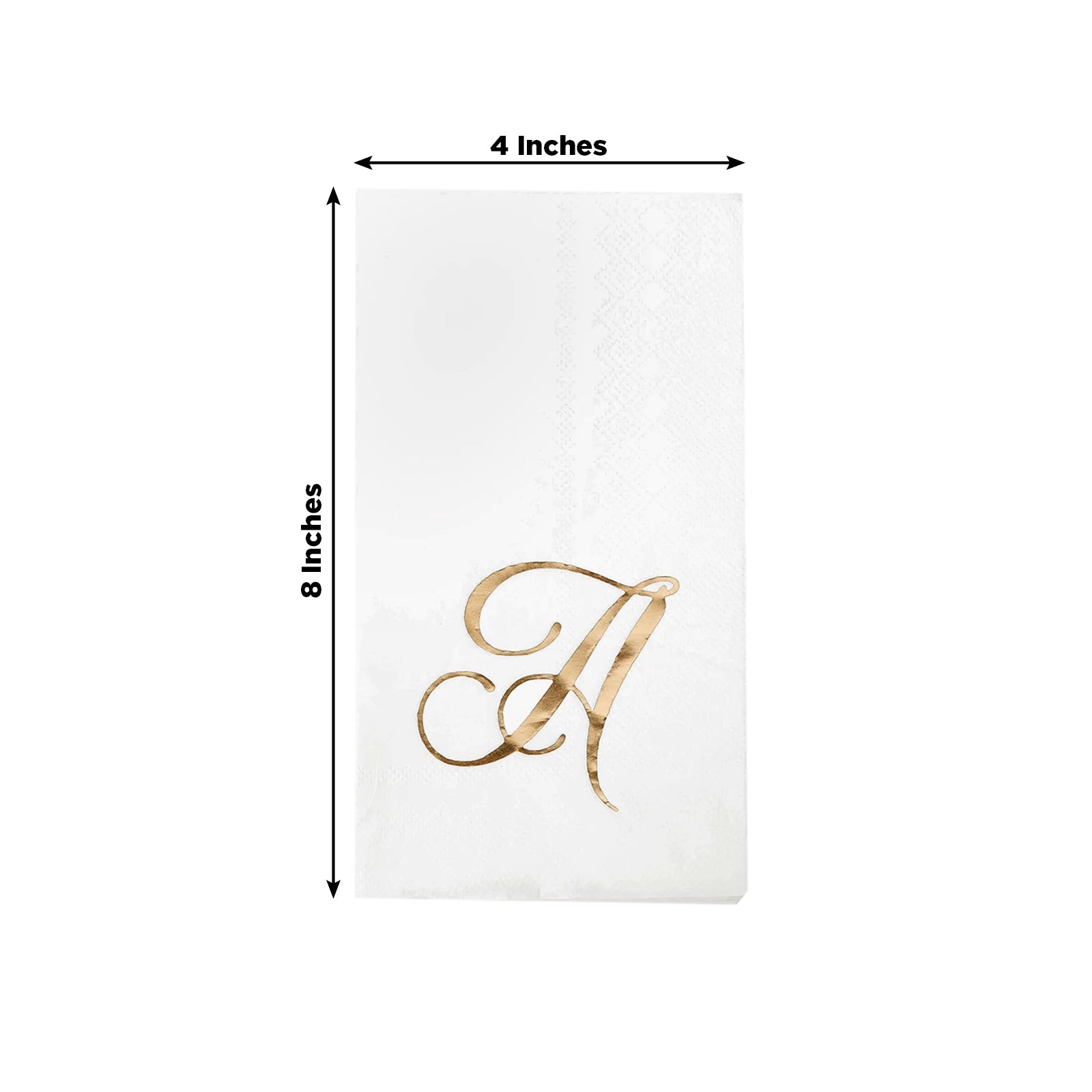 100 Paper Dinner Napkins White with Gold Foil Monogram "A" – 8"x4" Folded, Disposable Party Napkins