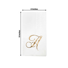 100 Paper Dinner Napkins White with Gold Foil Monogram "A" – 8"x4" Folded, Disposable Party Napkins