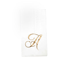 100 Paper Dinner Napkins White with Gold Foil Monogram "A" – 8"x4" Folded, Disposable Party Napkins