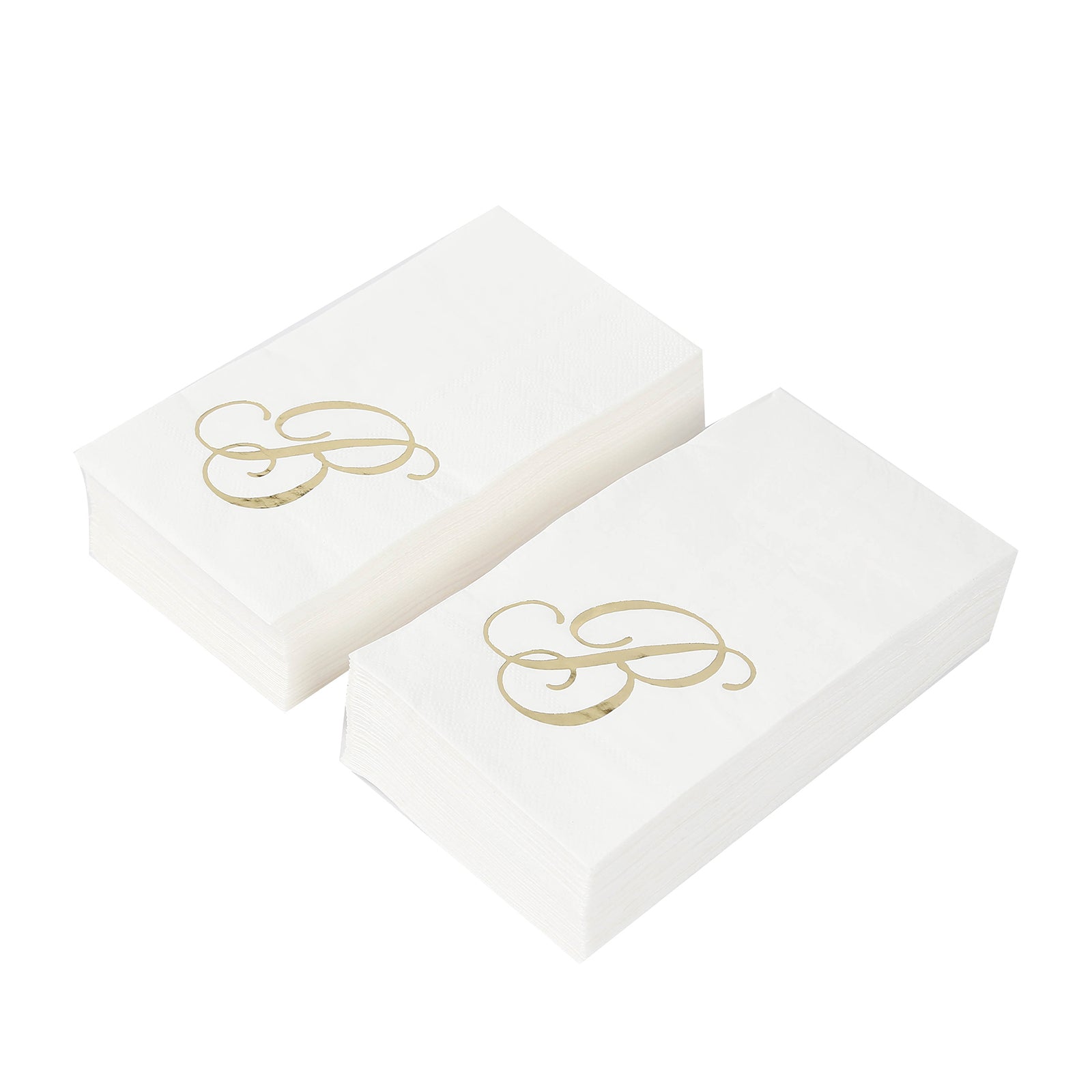 100 Paper Dinner Napkins White with Gold Foil Monogram "B" – 8"x4" Folded, Disposable Party Napkins