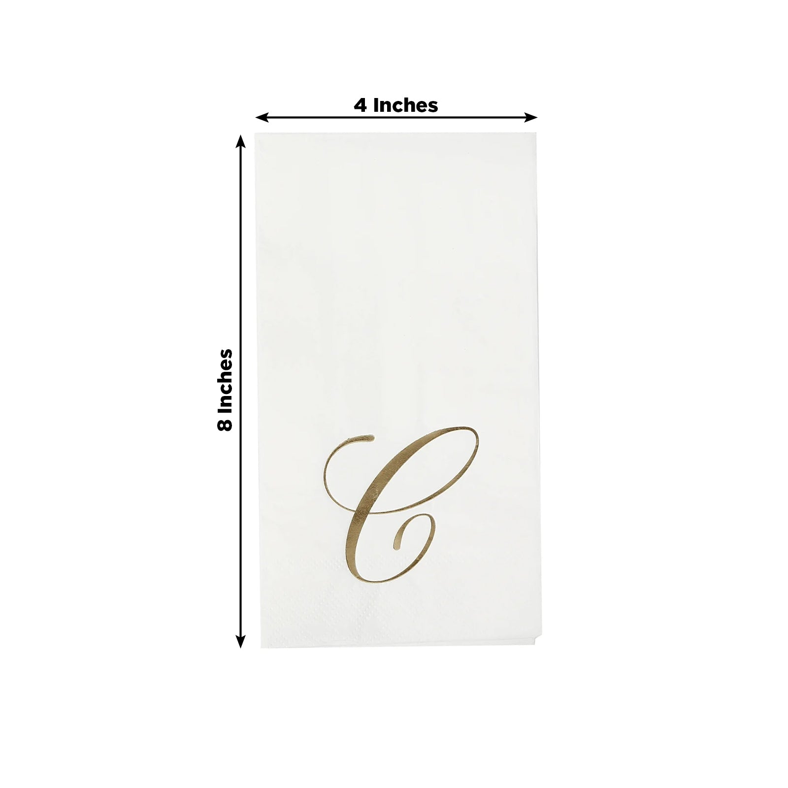 100 Paper Dinner Napkins White with Gold Foil Monogram "C" – 8"x4" Folded, Disposable Party Napkins