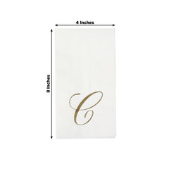 100 Paper Dinner Napkins White with Gold Foil Monogram "C" – 8"x4" Folded, Disposable Party Napkins