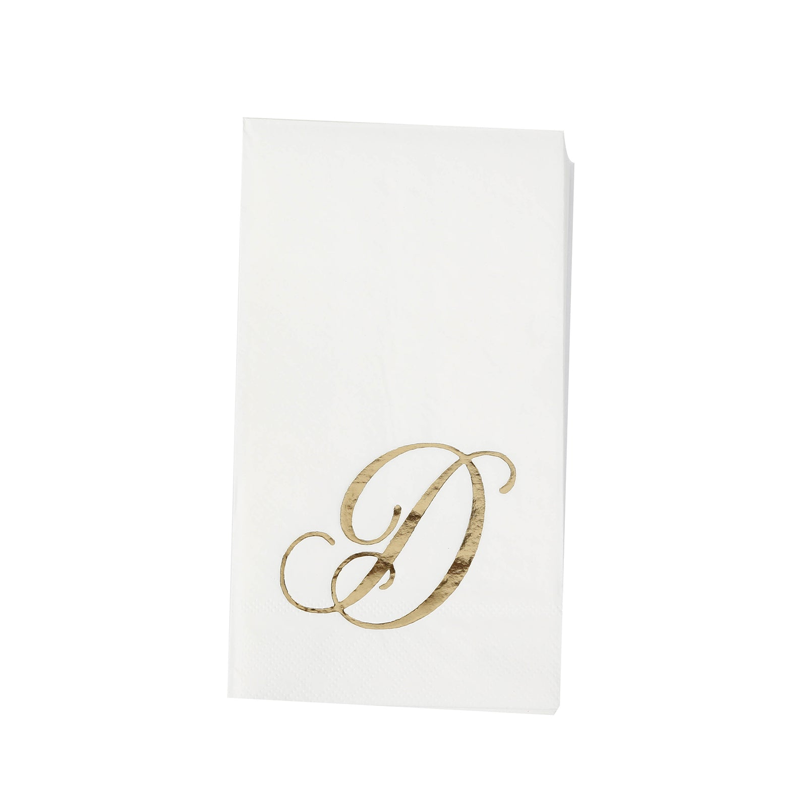100 Paper Dinner Napkins White with Gold Foil Monogram "D" – 8"x4" Folded, Disposable Party Napkins
