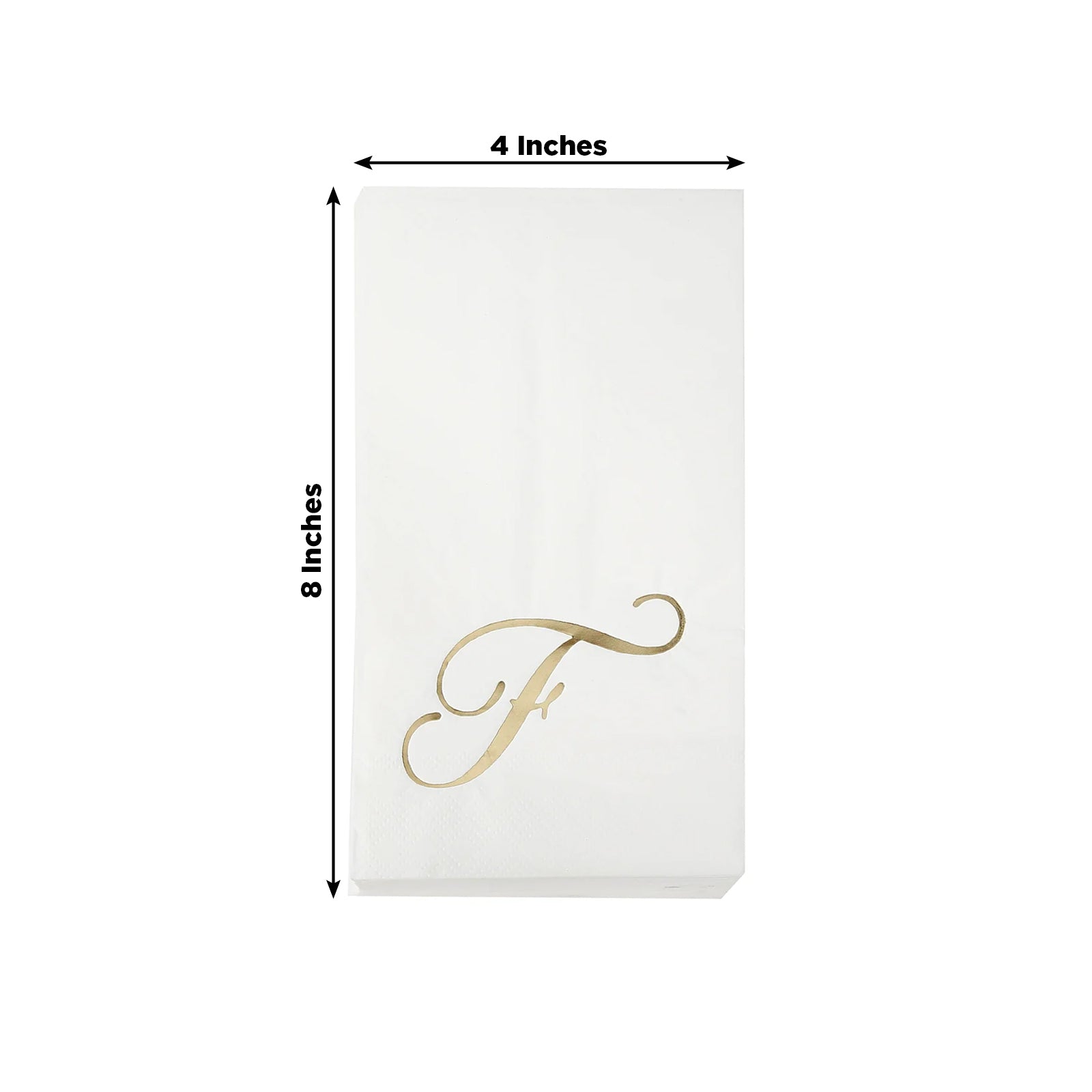 100 Paper Dinner Napkins White with Gold Foil Monogram "F" – 8"x4" Folded, Disposable Party Napkins