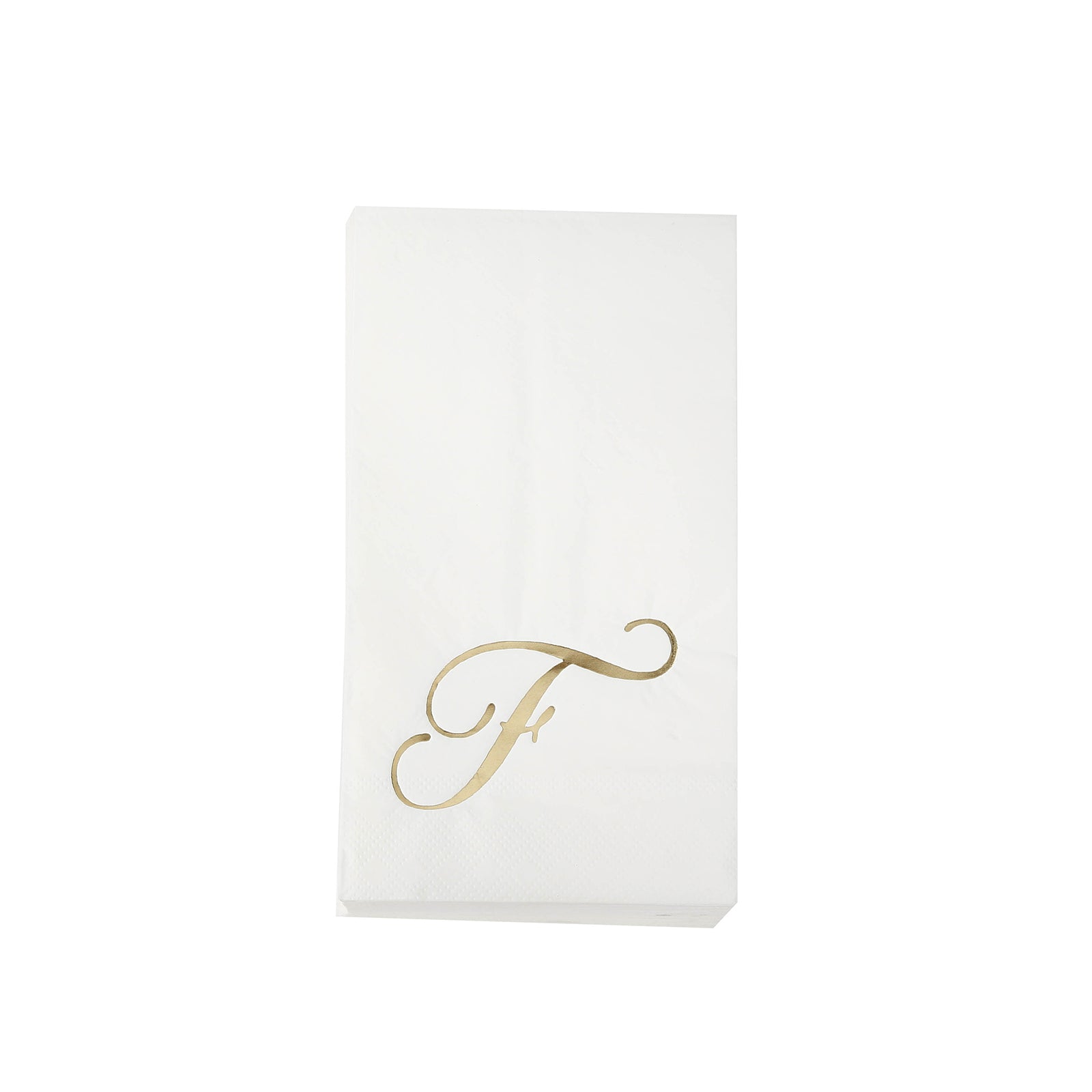 100 Paper Dinner Napkins White with Gold Foil Monogram "F" – 8"x4" Folded, Disposable Party Napkins
