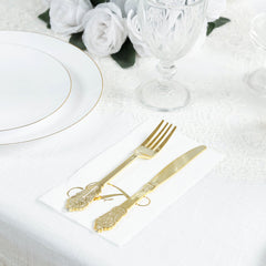 100 Paper Dinner Napkins White with Gold Foil Monogram "F" – 8"x4" Folded, Disposable Party Napkins