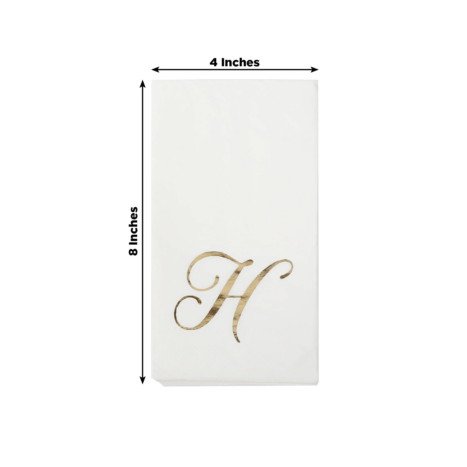 100 Paper Dinner Napkins White with Gold Foil Monogram "H" – 8"x4" Folded, Disposable Party Napkins
