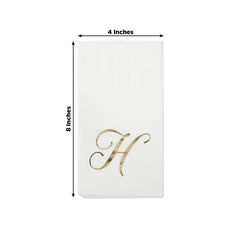 100 Paper Dinner Napkins White with Gold Foil Monogram "H" – 8"x4" Folded, Disposable Party Napkins
