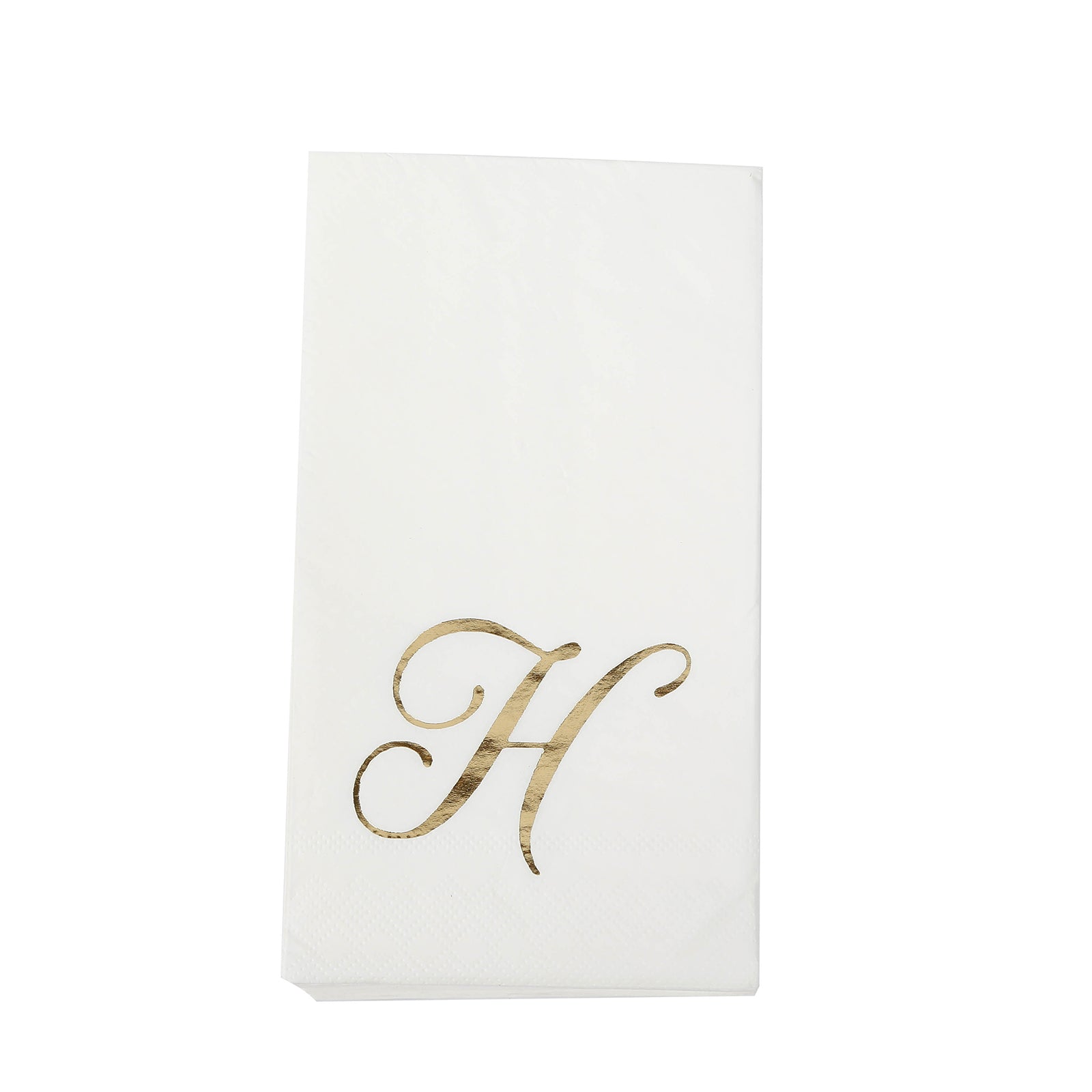 100 Paper Dinner Napkins White with Gold Foil Monogram "H" – 8"x4" Folded, Disposable Party Napkins