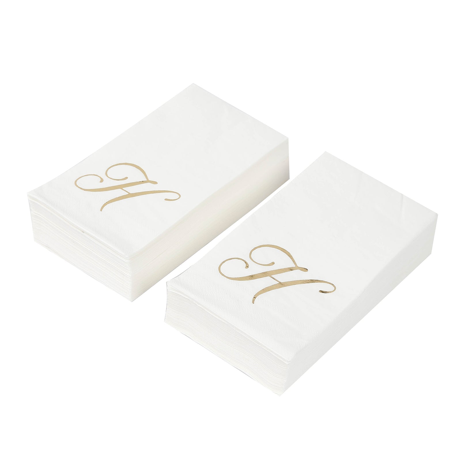 100 Paper Dinner Napkins White with Gold Foil Monogram "H" – 8"x4" Folded, Disposable Party Napkins