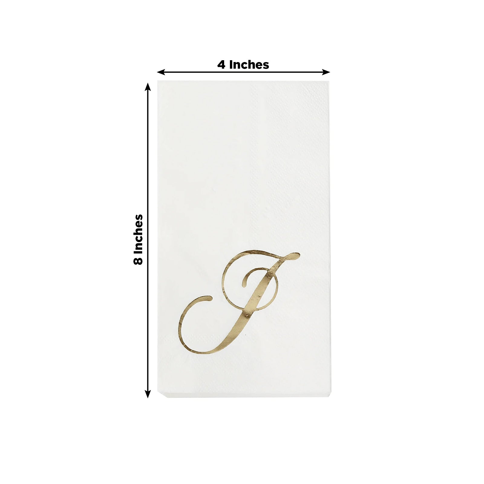 100 Paper Dinner Napkins White with Gold Foil Monogram "J" – 8"x4" Folded, Disposable Party Napkins