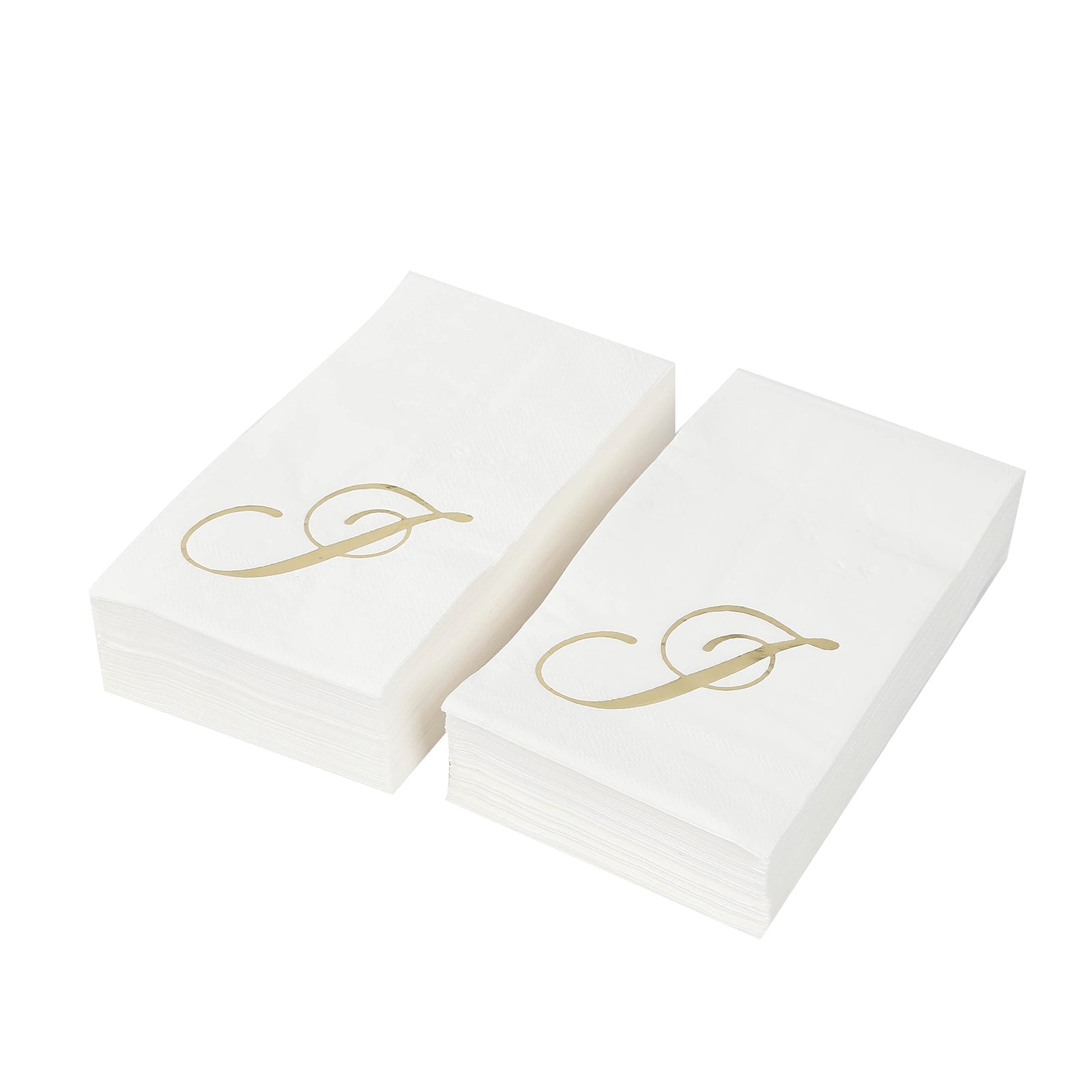 100 Paper Dinner Napkins White with Gold Foil Monogram "J" – 8"x4" Folded, Disposable Party Napkins