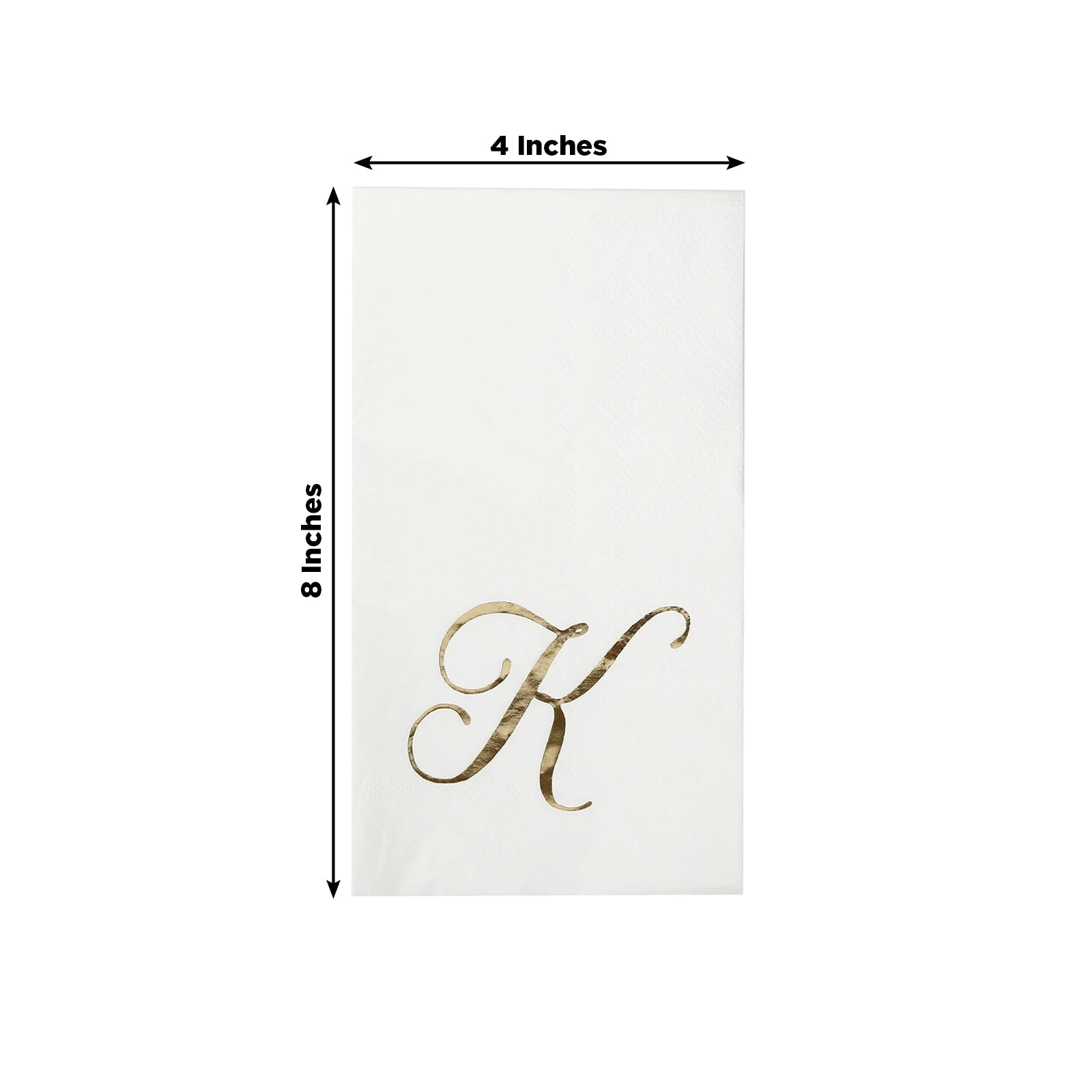 100 Paper Dinner Napkins White with Gold Foil Monogram "K" – 8"x4" Folded, Disposable Party Napkins