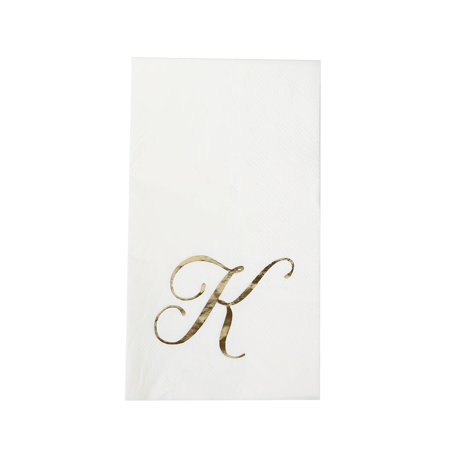 100 Paper Dinner Napkins White with Gold Foil Monogram "K" – 8"x4" Folded, Disposable Party Napkins