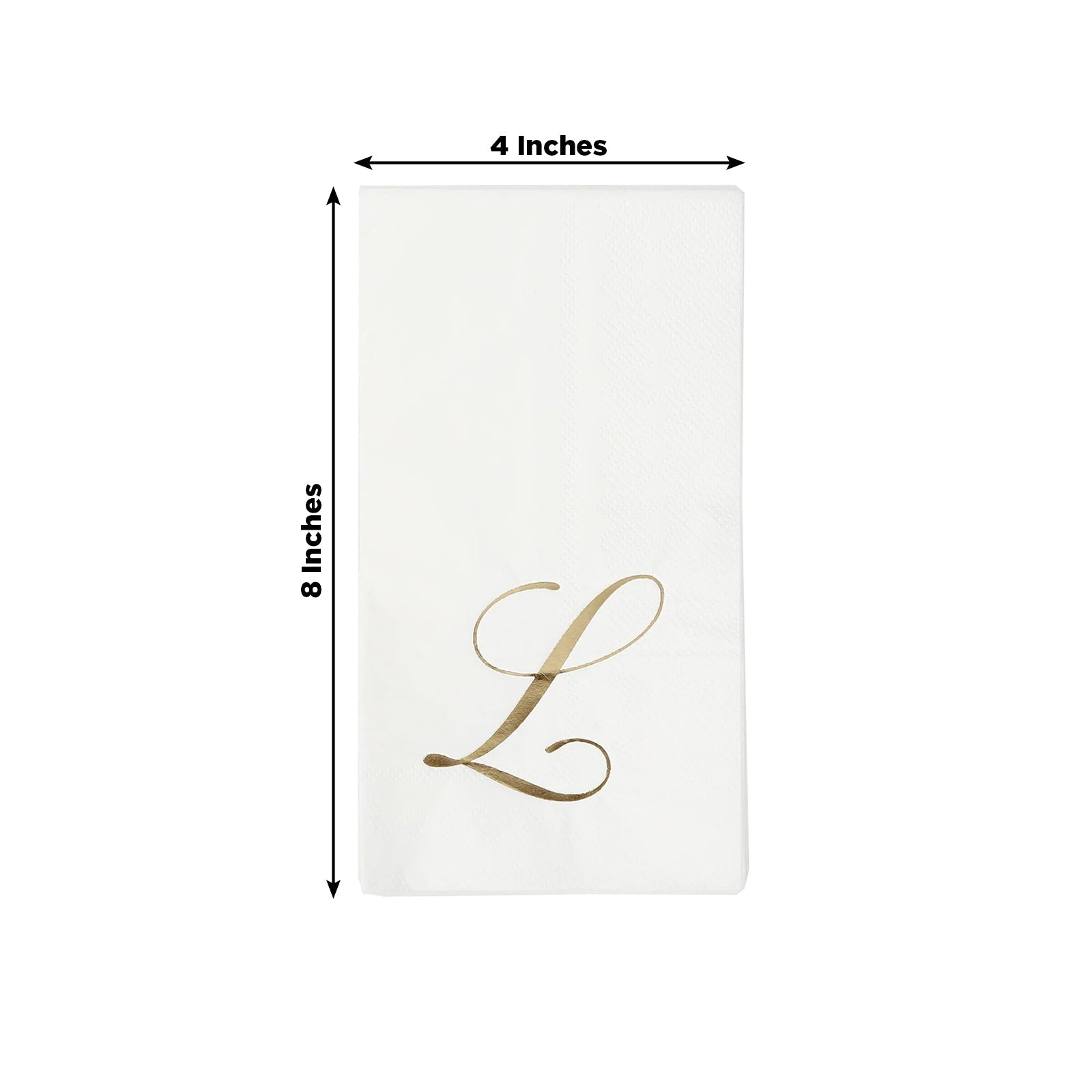 100 Paper Dinner Napkins White with Gold Foil Monogram "L" – 8"x4" Folded, Disposable Party Napkins