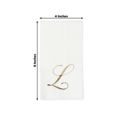 100 Paper Dinner Napkins White with Gold Foil Monogram "L" – 8"x4" Folded, Disposable Party Napkins