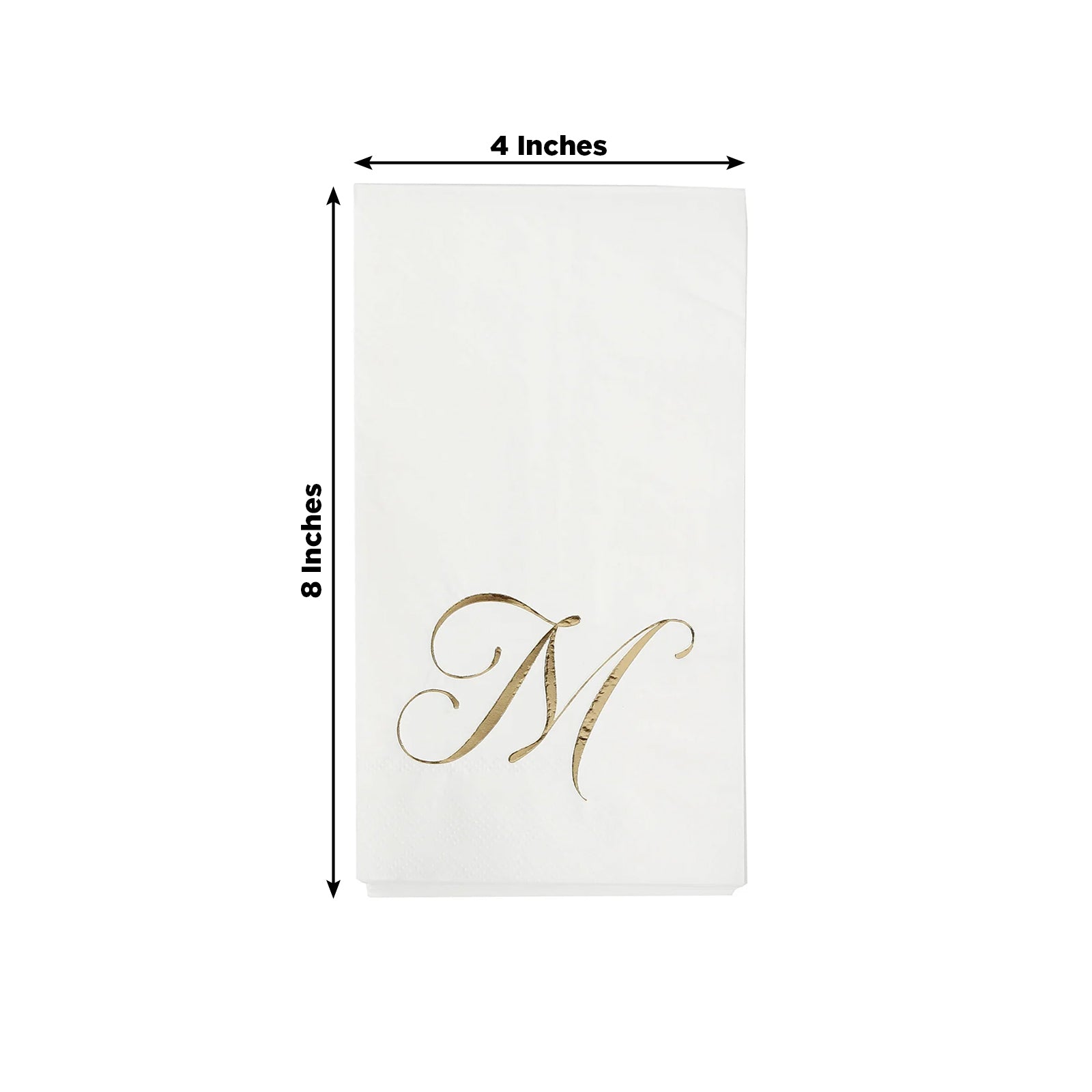 100 Paper Dinner Napkins White with Gold Foil Monogram "M" – 8"x4" Folded, Disposable Party Napkins