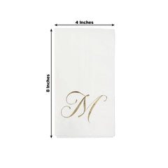 100 Paper Dinner Napkins White with Gold Foil Monogram "M" – 8"x4" Folded, Disposable Party Napkins