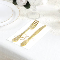 100 Paper Dinner Napkins White with Gold Foil Monogram "M" – 8"x4" Folded, Disposable Party Napkins