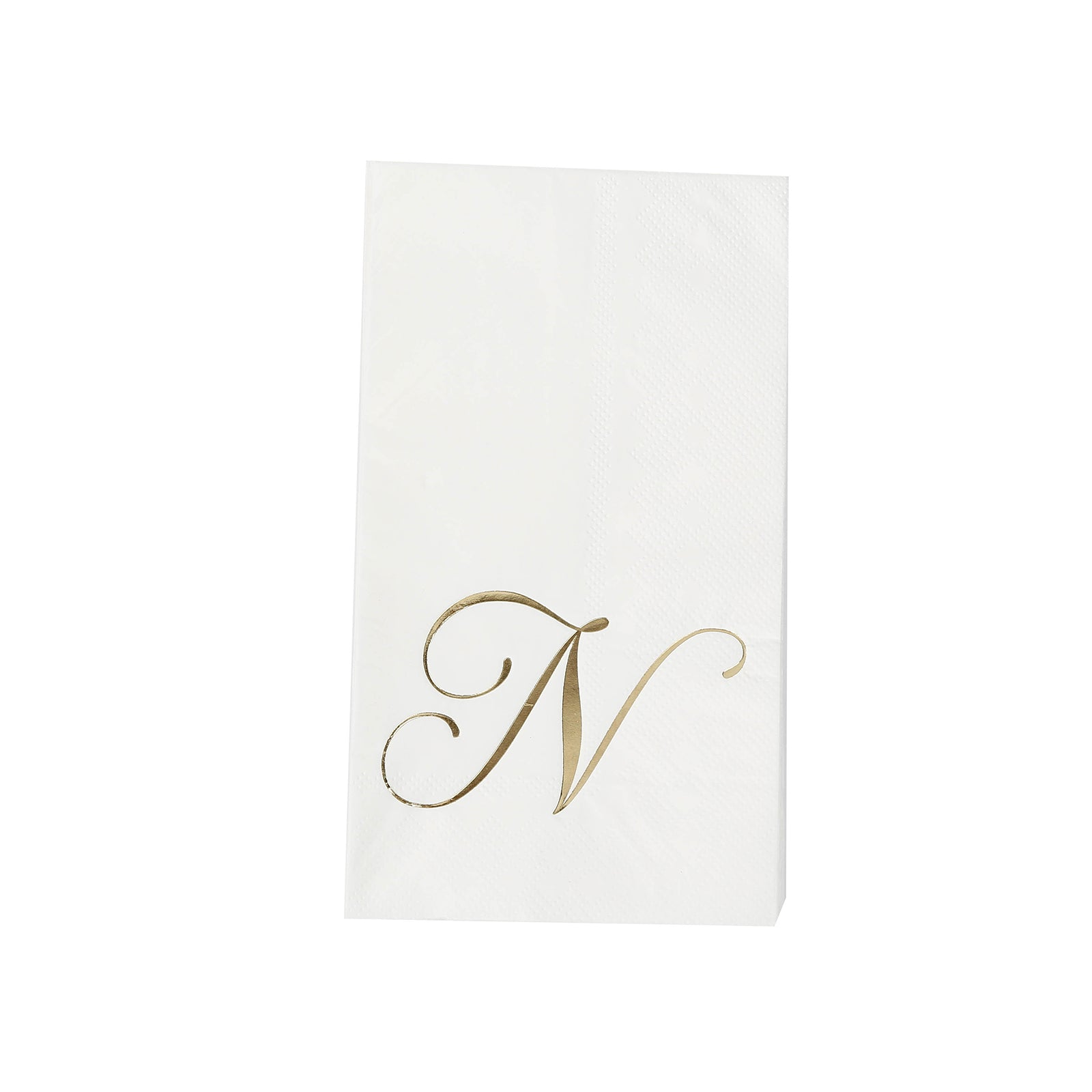 100 Paper Dinner Napkins White with Gold Foil Monogram "N" – 8"x4" Folded, Disposable Party Napkins