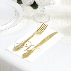 100 Paper Dinner Napkins White with Gold Foil Monogram "N" – 8"x4" Folded, Disposable Party Napkins
