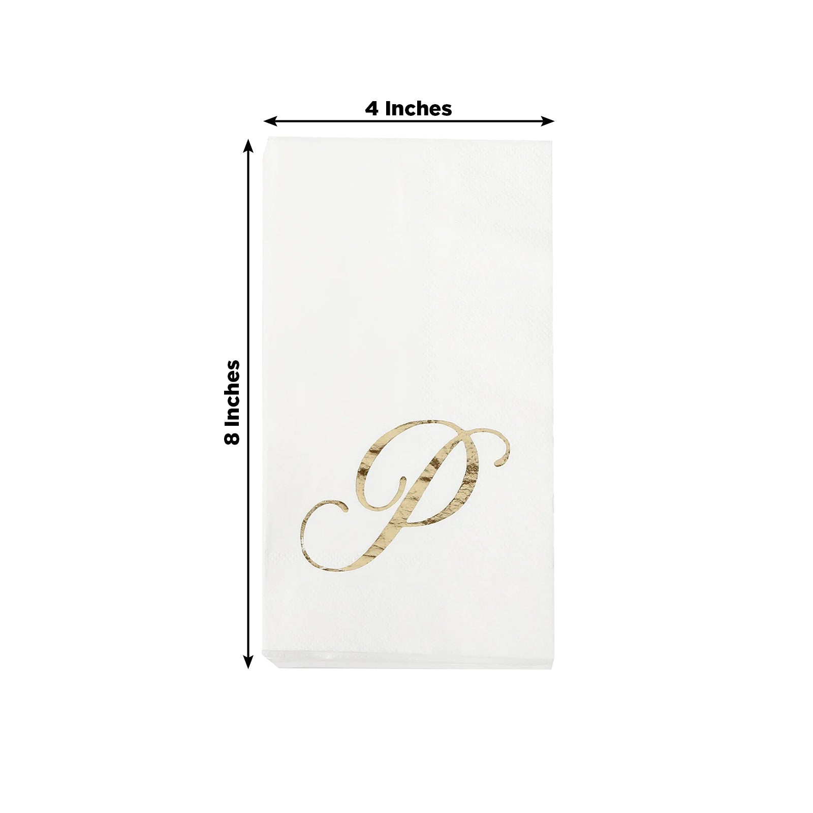 100 Paper Dinner Napkins White with Gold Foil Monogram "P" – 8"x4" Folded, Disposable Party Napkins