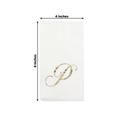 100 Paper Dinner Napkins White with Gold Foil Monogram "P" – 8"x4" Folded, Disposable Party Napkins