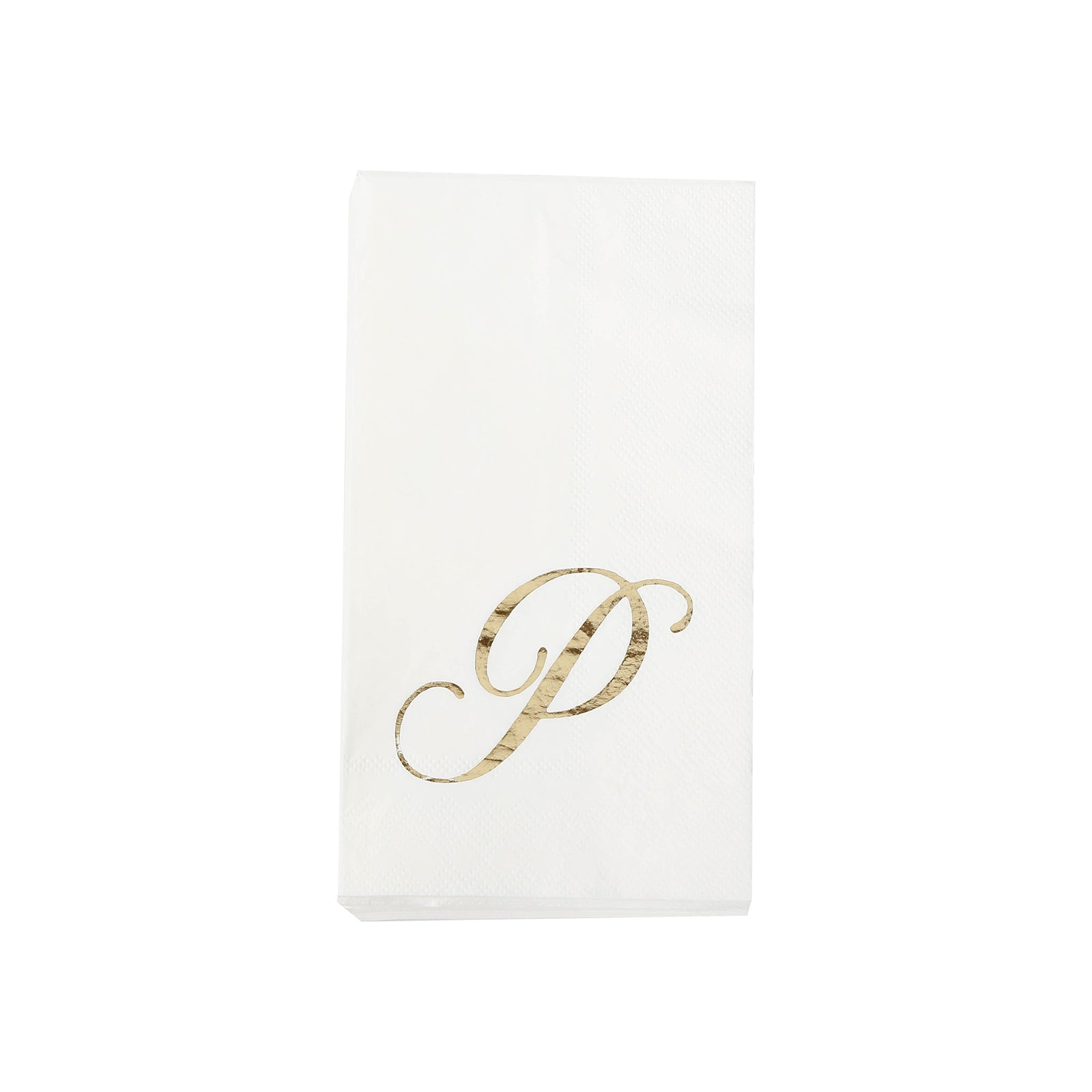 100 Paper Dinner Napkins White with Gold Foil Monogram "P" – 8"x4" Folded, Disposable Party Napkins