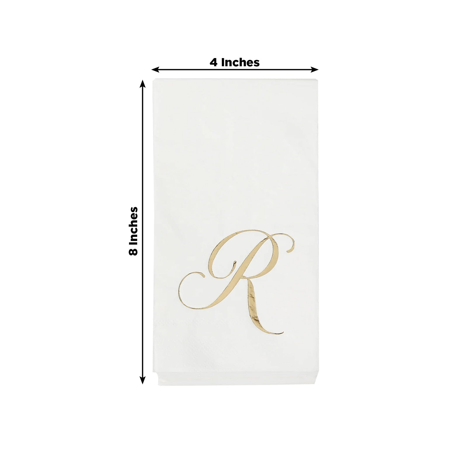 100 Paper Dinner Napkins White with Gold Foil Monogram "R" – 8"x4" Folded, Disposable Party Napkins