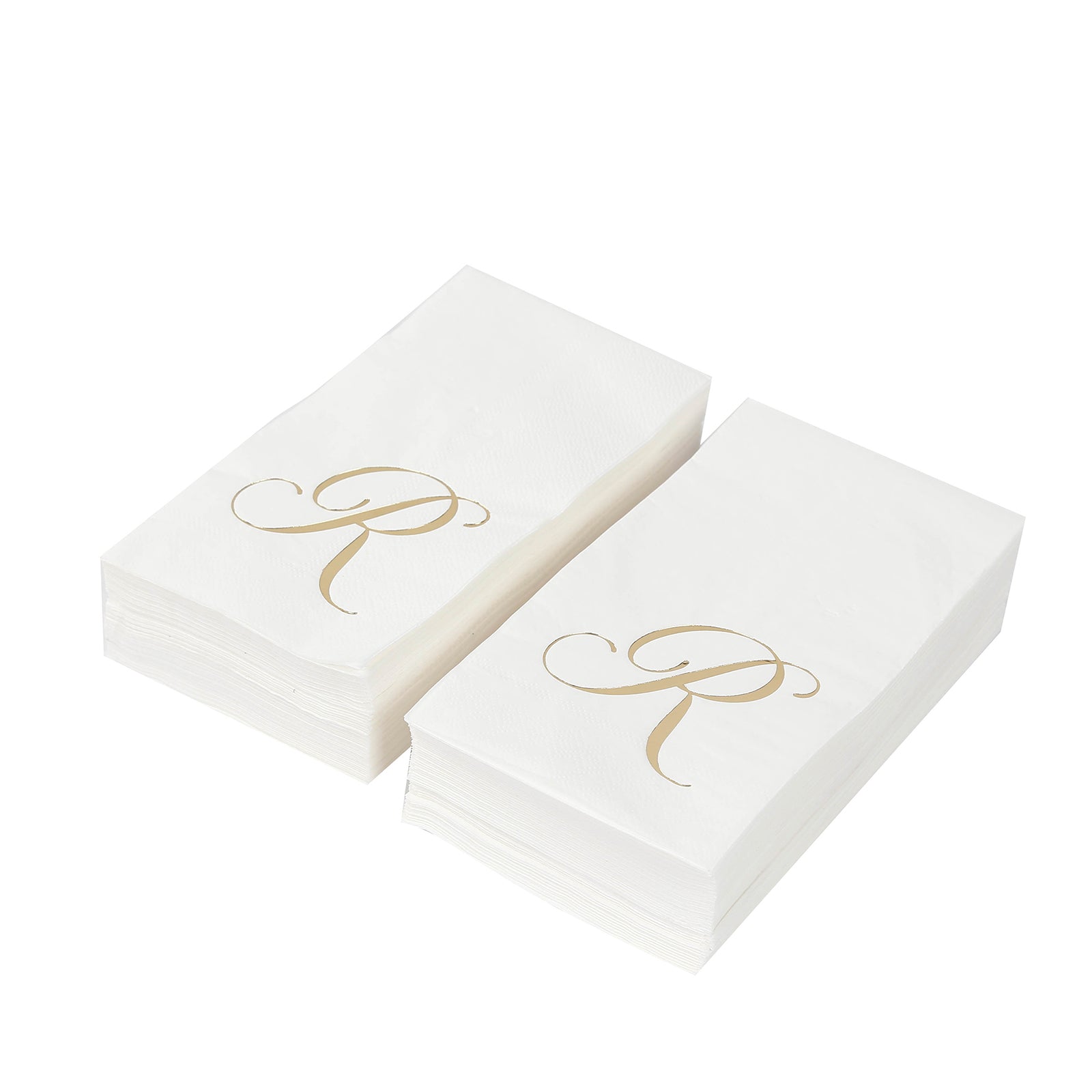 100 Paper Dinner Napkins White with Gold Foil Monogram "R" – 8"x4" Folded, Disposable Party Napkins
