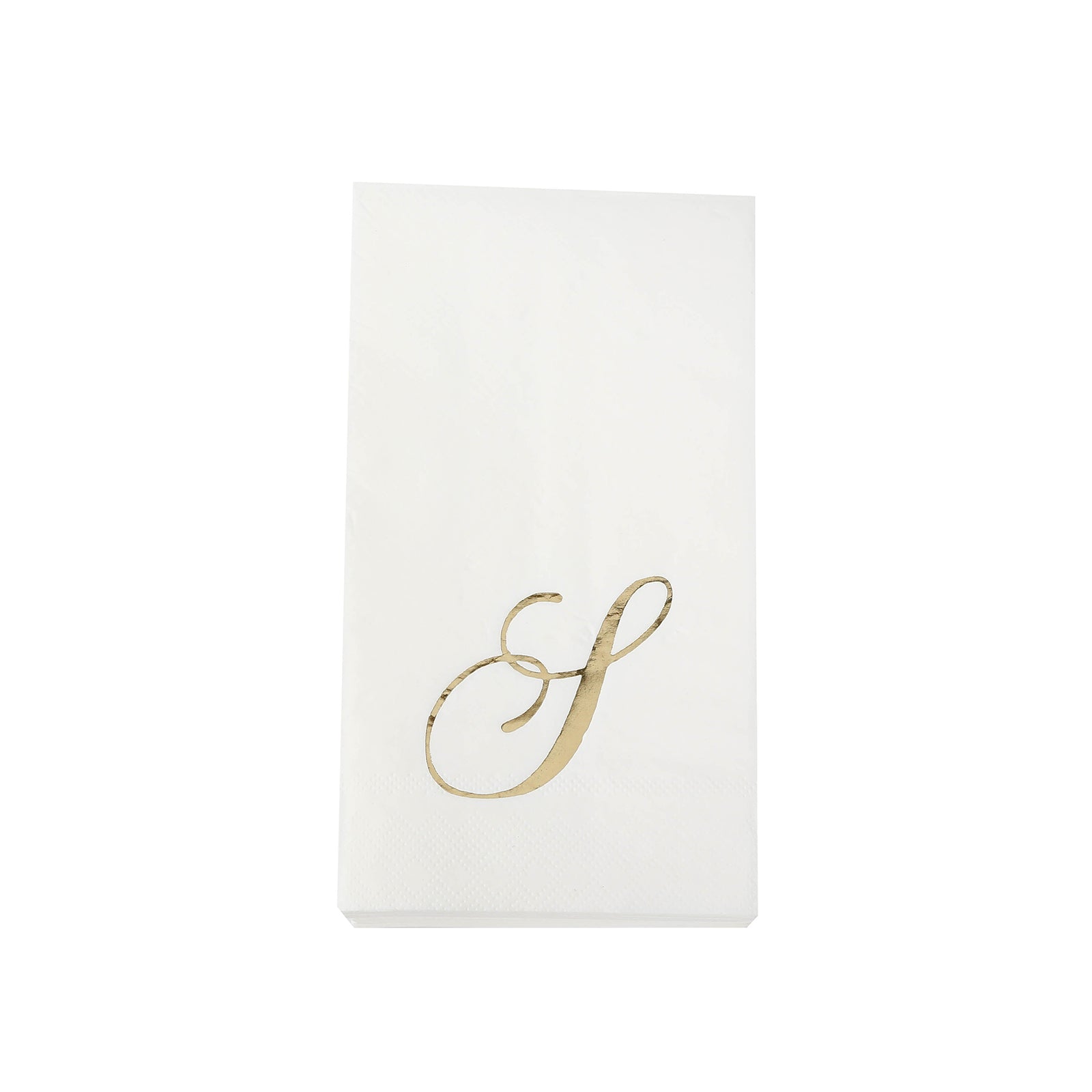100 Paper Dinner Napkins White with Gold Foil Monogram "S" – 8"x4" Folded, Disposable Party Napkins