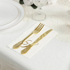 100 Paper Dinner Napkins White with Gold Foil Monogram "S" – 8"x4" Folded, Disposable Party Napkins