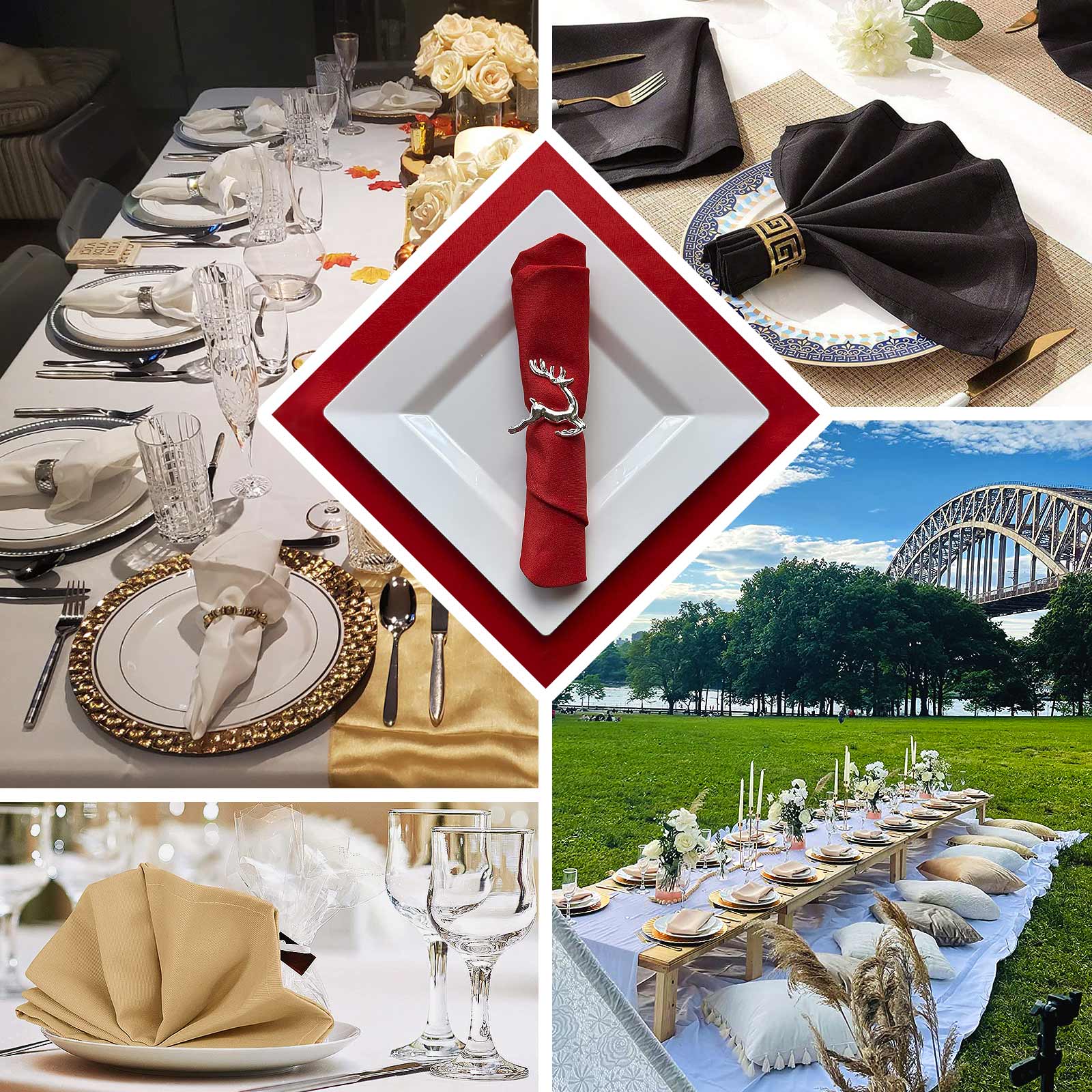 5 Pack Shimmer Pearl White Scuba Napkins – 17"x17" Wrinkle-Free & Stain-Resistant Cloth Table Napkins