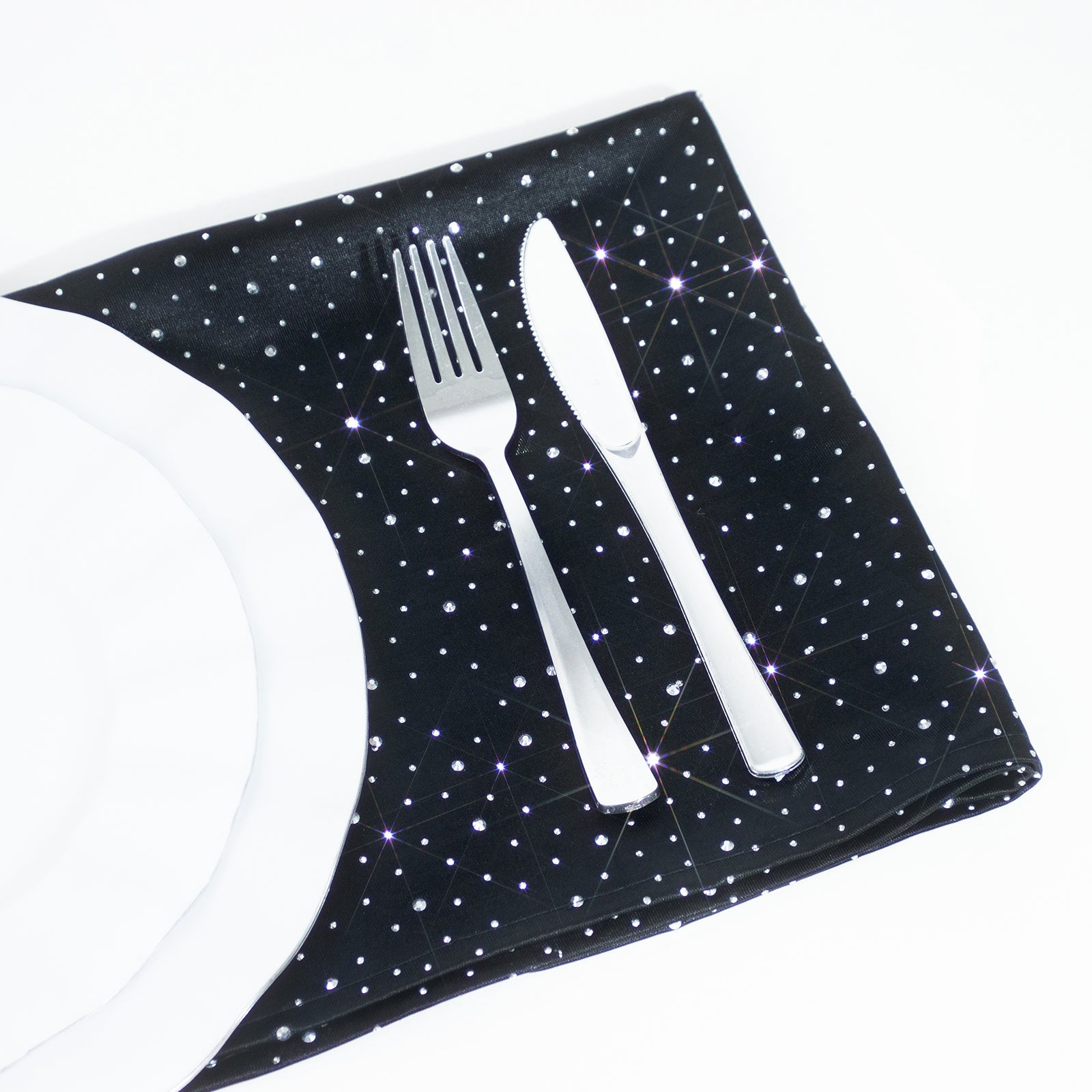5-Pack Black Scuba Polyester Napkins with Rhinestone Accents – 20"x20" Wrinkle-Free Reusable Cloth Napkins