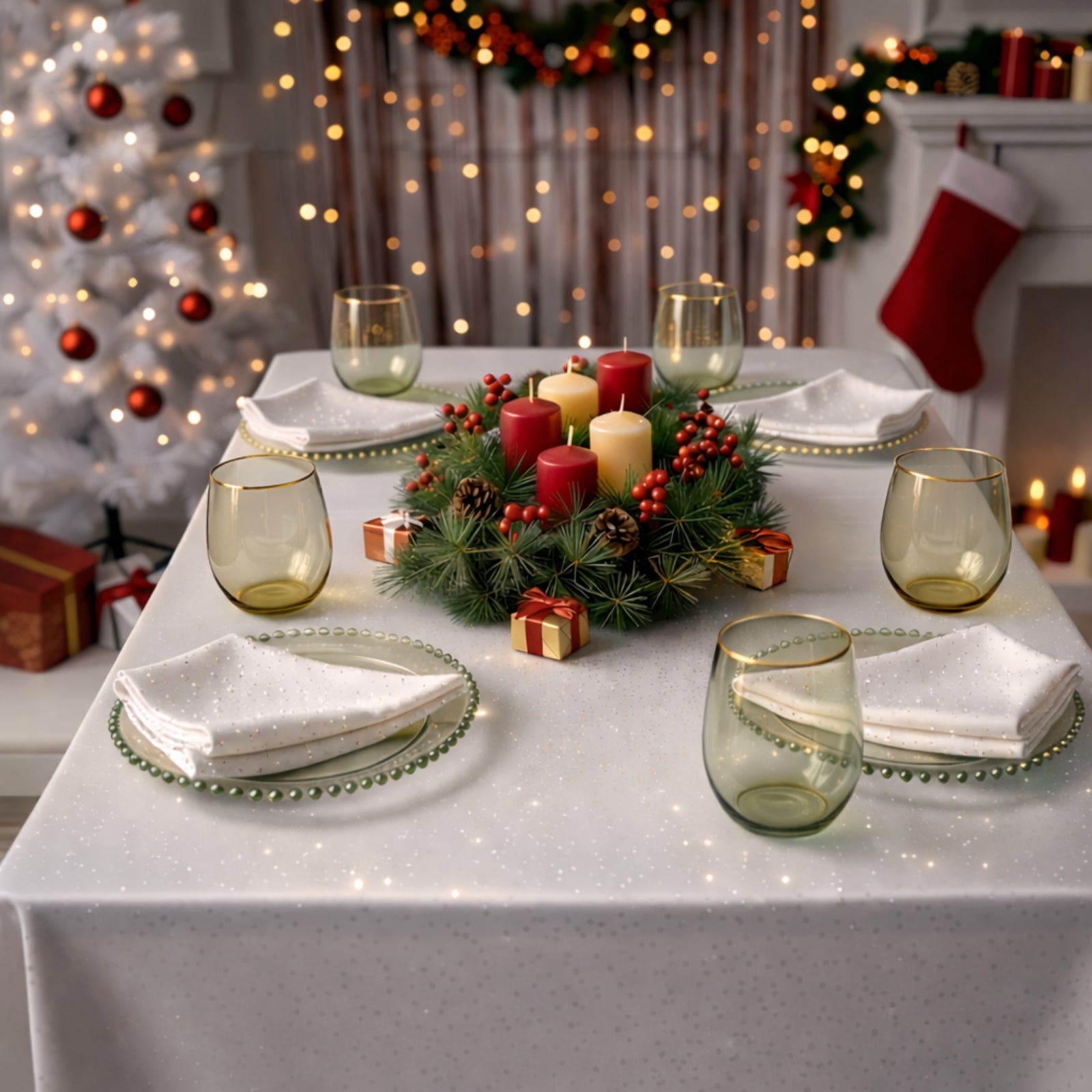 5-Pack Pearl White Scuba Polyester Napkins with Rhinestone Accents – 20"x20" Wrinkle-Free Reusable Cloth Napkins