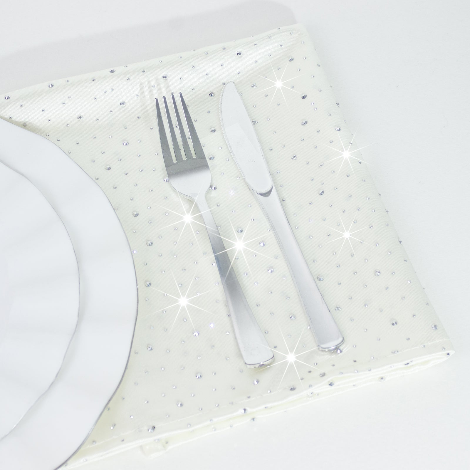5-Pack Pearl White Scuba Polyester Napkins with Rhinestone Accents – 20"x20" Wrinkle-Free Reusable Cloth Napkins