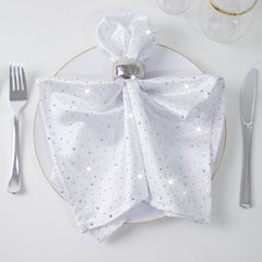 5-Pack White Scuba Polyester Napkins with Rhinestone Accents – 20"x20" Wrinkle-Free Reusable Cloth Napkins