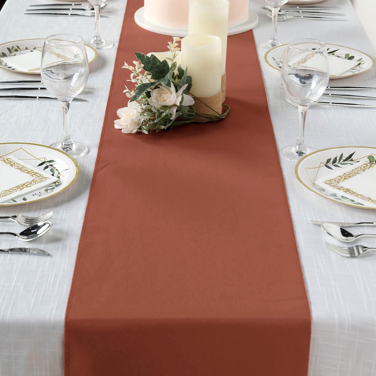 Polyester 12"x108" Table Runner Terracotta (Rust) - Durable & Wrinkle-Resistant Table Decor