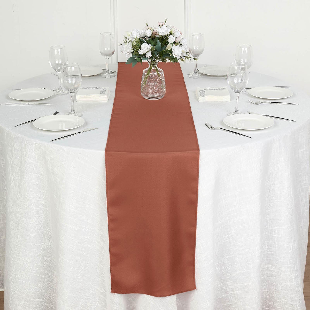 Polyester 12"x108" Table Runner Terracotta (Rust) - Durable & Wrinkle-Resistant Table Decor