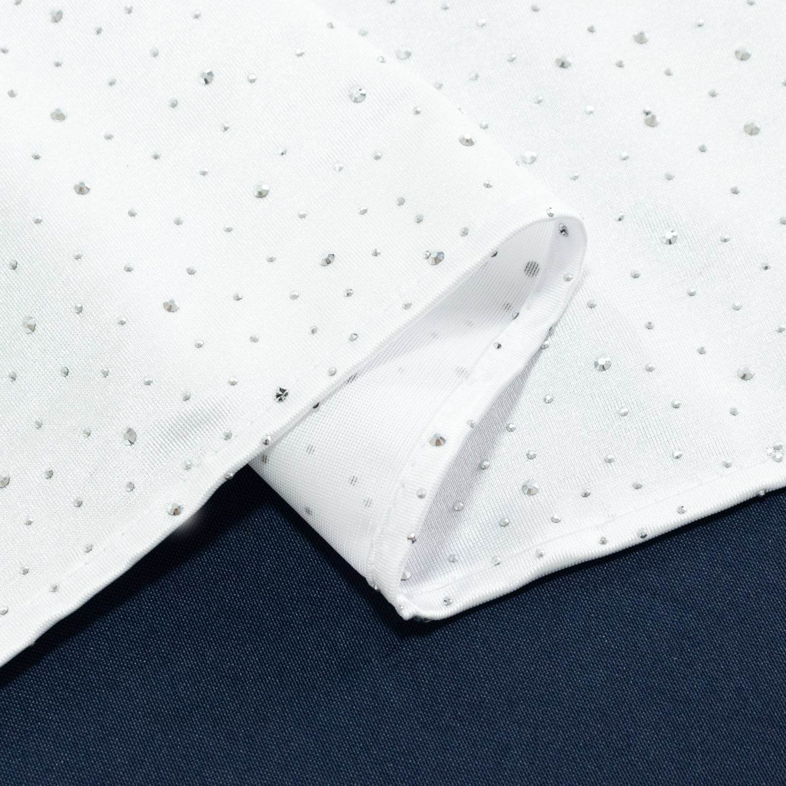 White Scuba Table Runner with Rhinestone Accents - 12"x108" Wrinkle-Free Table Linen