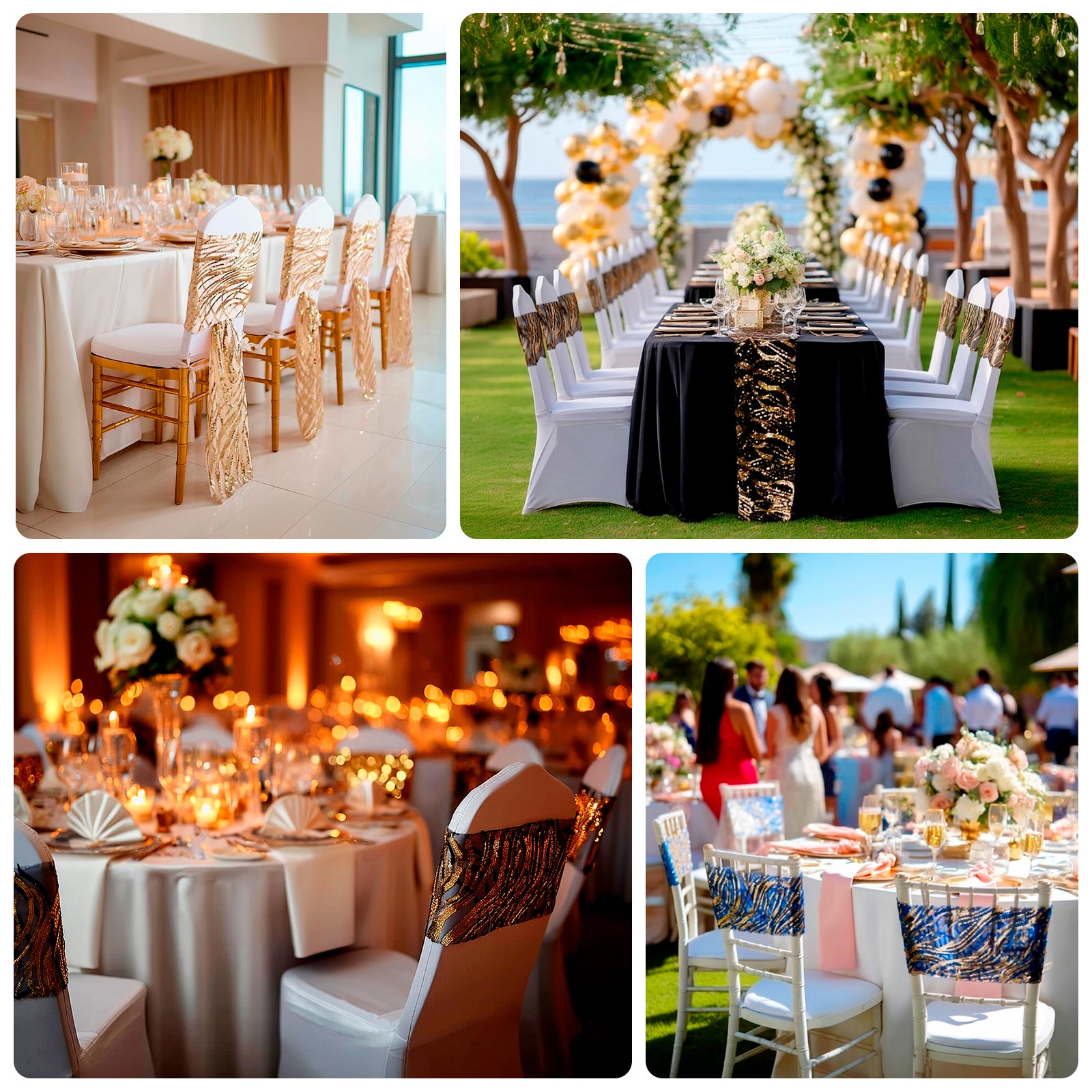 5 Pack Chair Sash Bands with Wave Embroidered Sequins Rose Gold