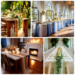 20-Pack 9ft Sheer Table Runners – Champagne/Gold Shimmer Sheer Drapes, Wrinkle-Free