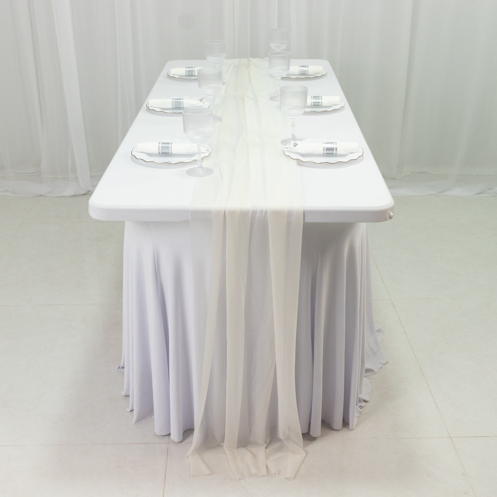 20-Pack 9ft Sheer Table Runners – Ivory Shimmer Sheer Drapes, Wrinkle-Free
